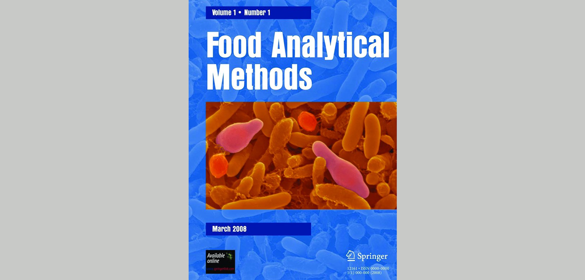 Cover of Food Analytical Methods Journal showing the name of the journal in white lettering against a background image of bacterial cells