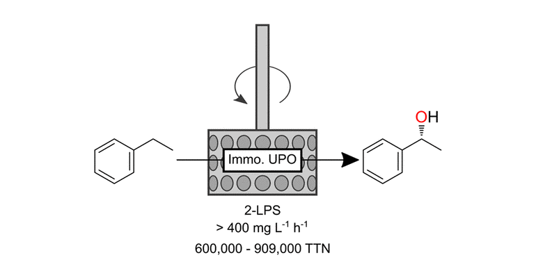 Reaction scheme for the peroxygenase-driven ethylbenzene hydroxylation